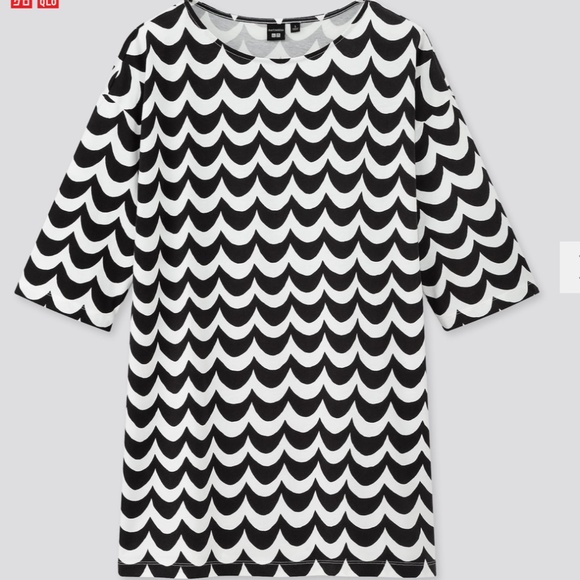 Marimekko and Uniqlo collab black & white ¾ sleeve tunic NWT - Picture 1 of 4
